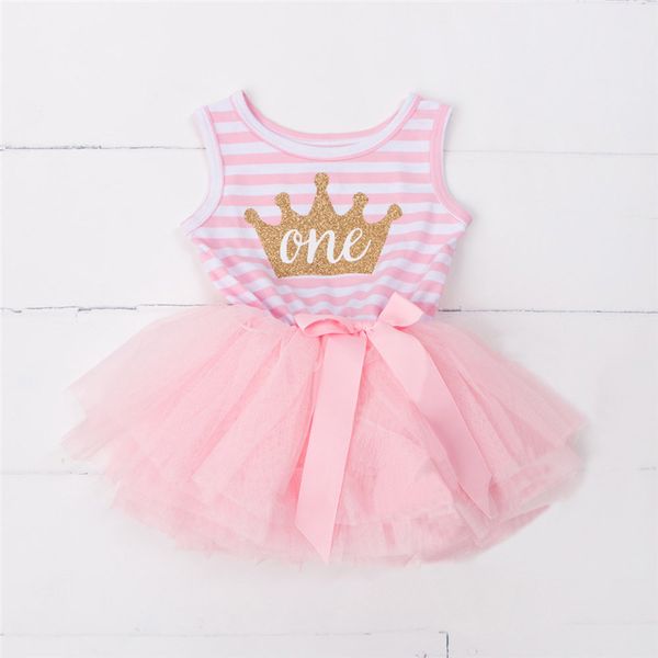 princess dress girl 2016 new brand baby girls stripe vest dresses tutu baby kids clothing for 1 year birthday infant party dress, Red;yellow